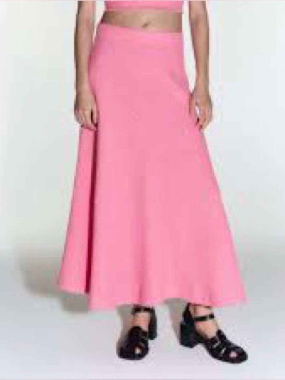ZARA Pink A-Line textured tweed maxi skirt with a flared hem Sz XS